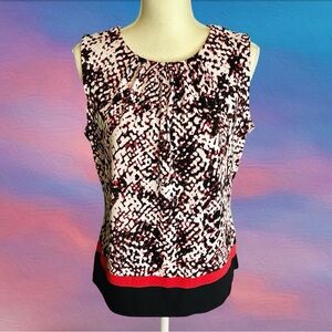 NWOT Calvin Klein ‘Sleeveless Pleat Neck Abstract Print Knit Top’ in Red Multi L